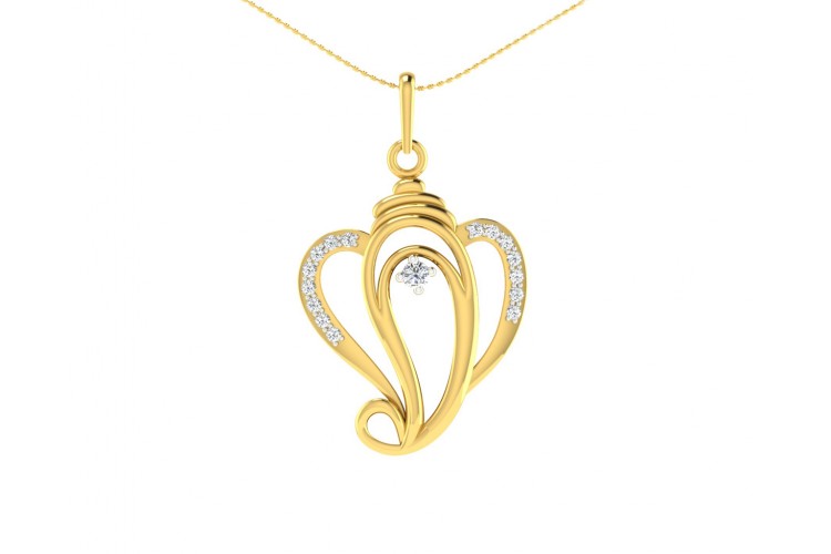 Delicate Ganesh Pendant in gold with diamonds   